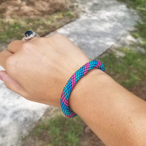 Pink/Blue/Teal Beaded Crochet Bracelet